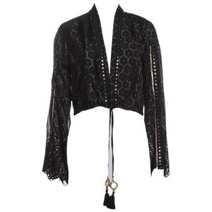 Ramy Brook Antigua Tie‎ Top Black & Gold Honeycomb | Size S